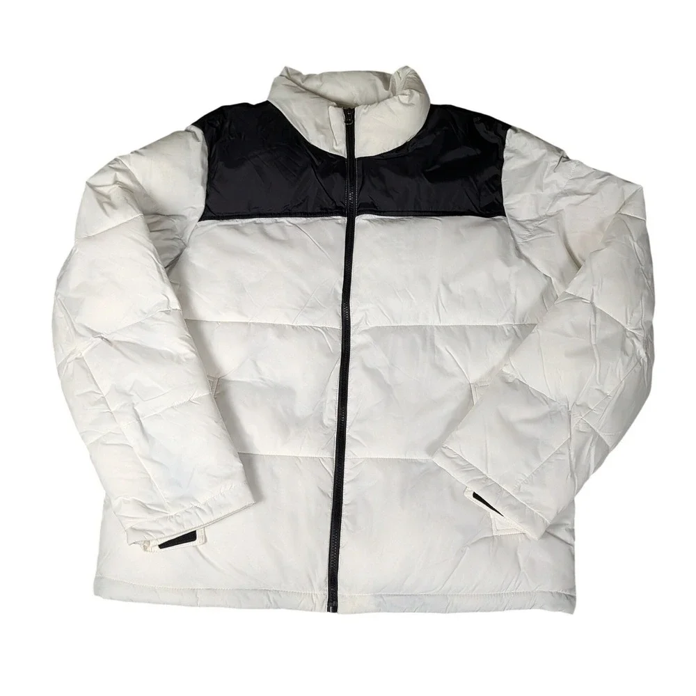 GH Bass Mens White Black Colorblock Puffer Jacket Full Zip Insulated Coat L‎